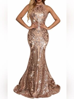 Sequin Mermaid Evening Gown in Rose Gold